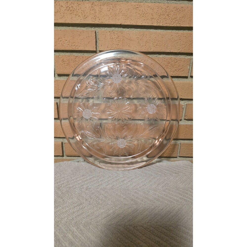 Jeannette Sunflower Pink 10" Cake Plate Depression Glass Pink Daisy